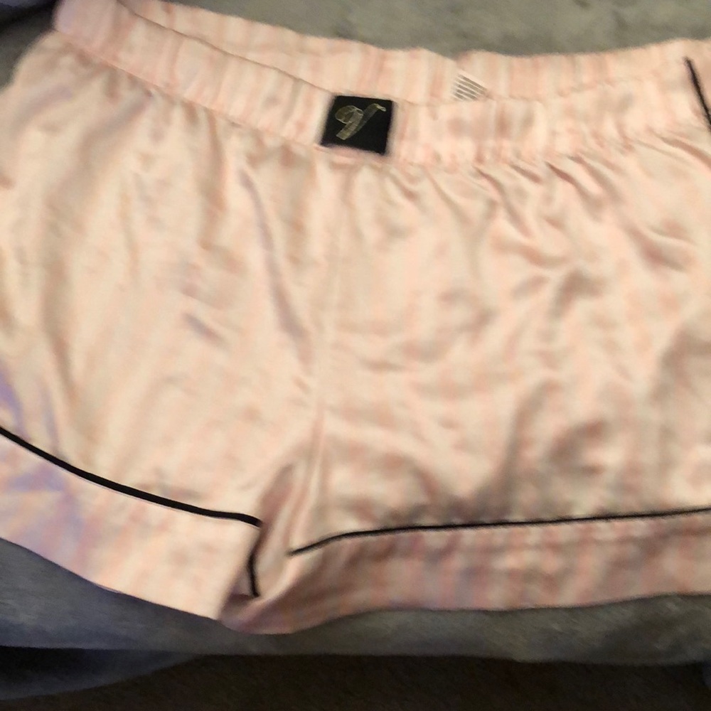 Victoria secret signature striped pink and white satin shorts